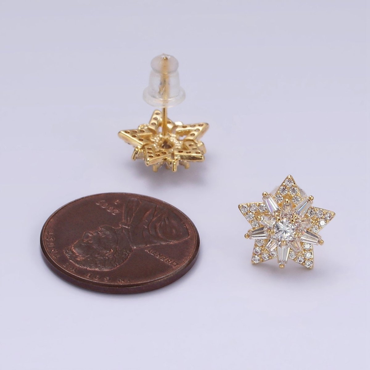 14K Gold Filled Celestial Star Baguette Micro Paved CZ Stud Earrings in Gold &amp; Silver | V271