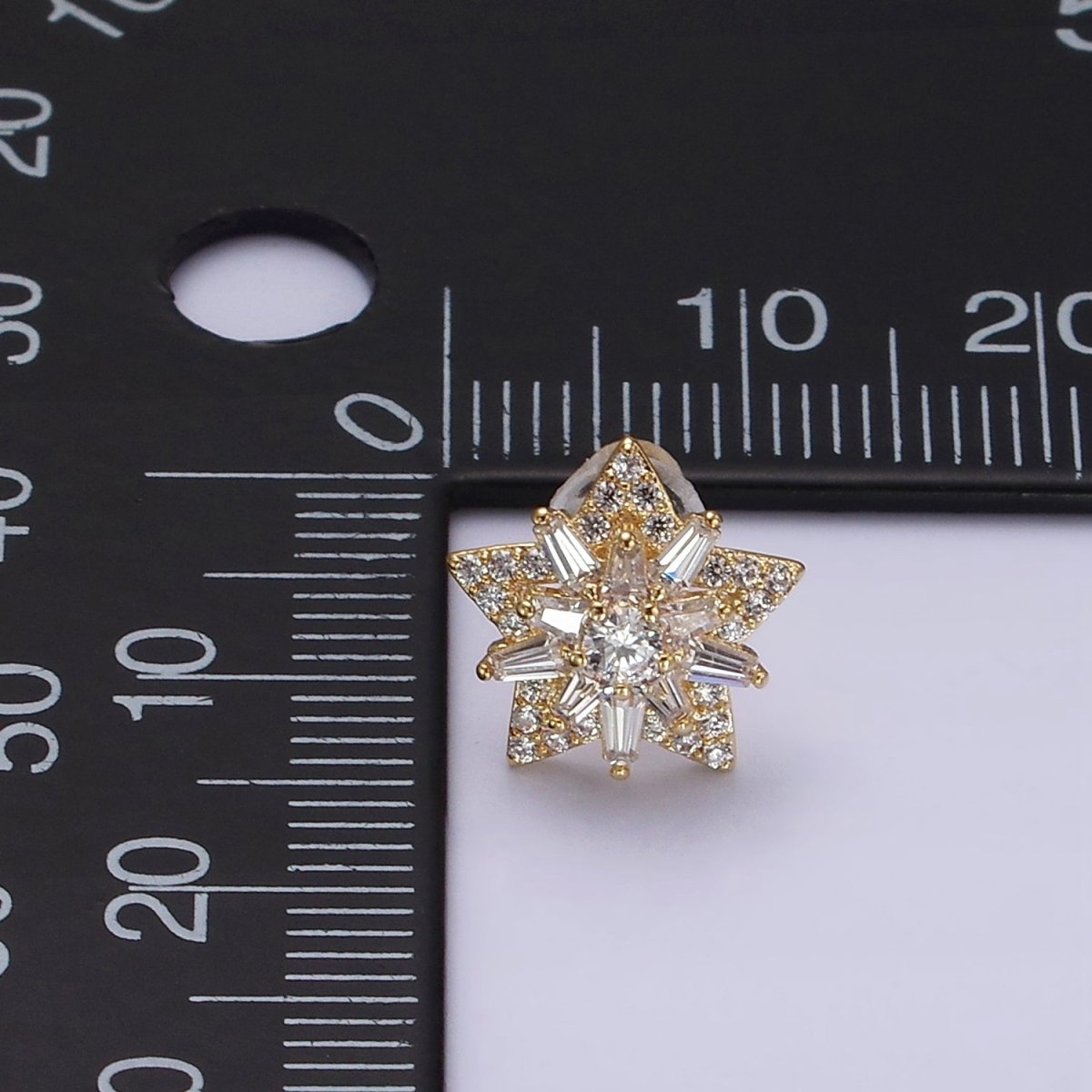 14K Gold Filled Celestial Star Baguette Micro Paved CZ Stud Earrings in Gold &amp; Silver | V271