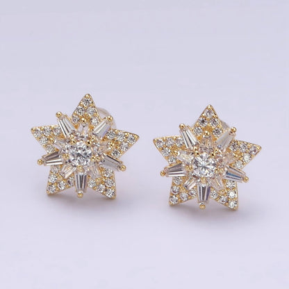14K Gold Filled Celestial Star Baguette Micro Paved CZ Stud Earrings in Gold &amp; Silver | V271