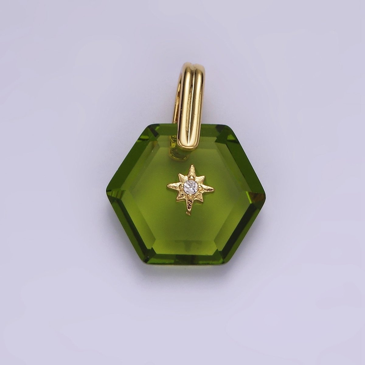 14K Gold Filled Celestial Star CZ Birthstone Hexagonal Personalized Pendant | AH113 - AH118