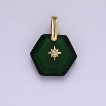 14K Gold Filled Celestial Star CZ Birthstone Hexagonal Personalized Pendant | AH113 - AH118