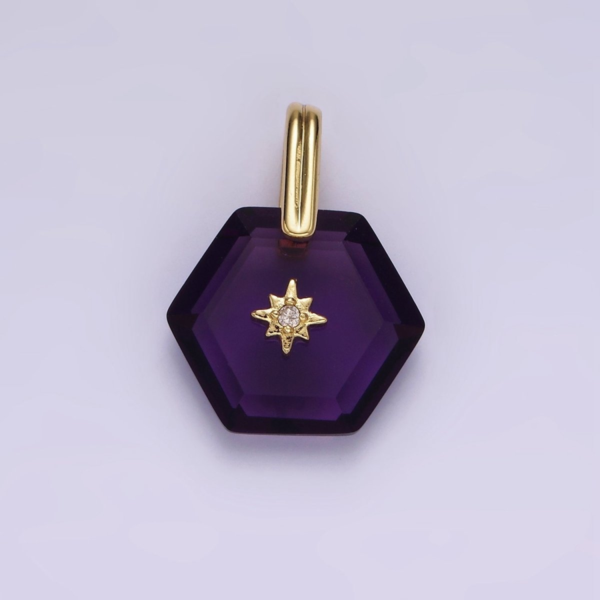 14K Gold Filled Celestial Star CZ Birthstone Hexagonal Personalized Pendant | AH113 - AH118