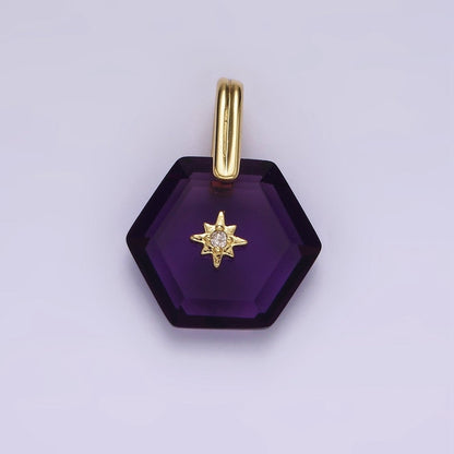 14K Gold Filled Celestial Star CZ Birthstone Hexagonal Personalized Pendant | AH113 - AH118