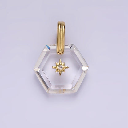 14K Gold Filled Celestial Star CZ Birthstone Hexagonal Personalized Pendant | AH113 - AH118