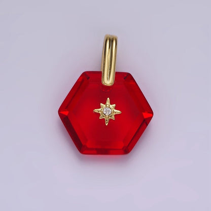 14K Gold Filled Celestial Star CZ Birthstone Hexagonal Personalized Pendant | AH113 - AH118