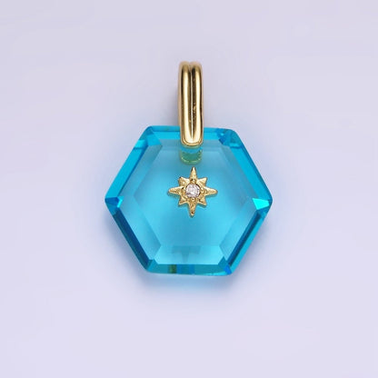 14K Gold Filled Celestial Star CZ Birthstone Hexagonal Personalized Pendant | AH113 - AH118