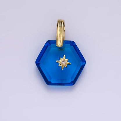 14K Gold Filled Celestial Star CZ Birthstone Hexagonal Personalized Pendant | AH113 - AH118
