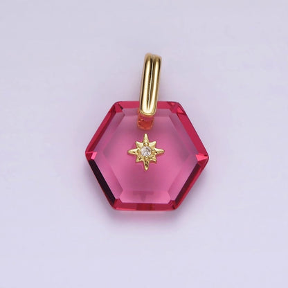 14K Gold Filled Celestial Star CZ Birthstone Hexagonal Personalized Pendant | AH113 - AH118