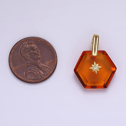 14K Gold Filled Celestial Star CZ Birthstone Hexagonal Personalized Pendant | AH113 - AH118