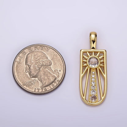 14K Gold Filled Celestial Sun Ray CZ Micro Paved Open Tag Pendant | AH034