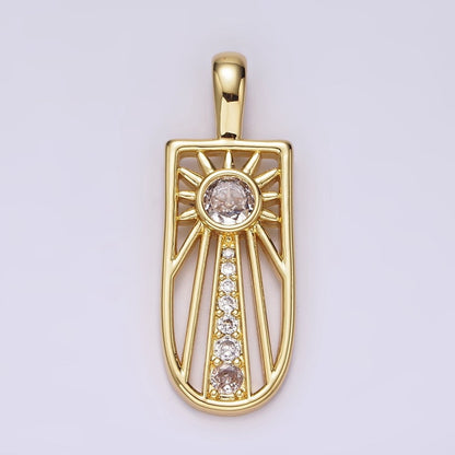 14K Gold Filled Celestial Sun Ray CZ Micro Paved Open Tag Pendant | AH034