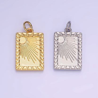 14K Gold Filled Celestial Sun Ray Lined Tag Charm in Gold &amp; Silver | W563