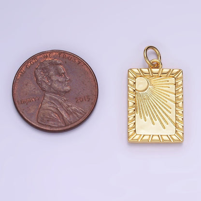 14K Gold Filled Celestial Sun Ray Lined Tag Charm in Gold &amp; Silver | W563