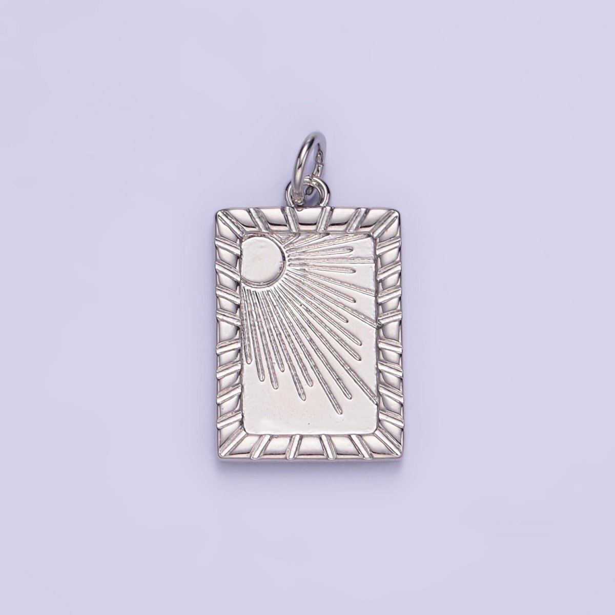 14K Gold Filled Celestial Sun Ray Lined Tag Charm in Gold &amp; Silver | W563