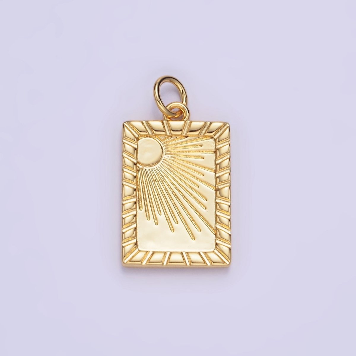 14K Gold Filled Celestial Sun Ray Lined Tag Charm in Gold &amp; Silver | W563