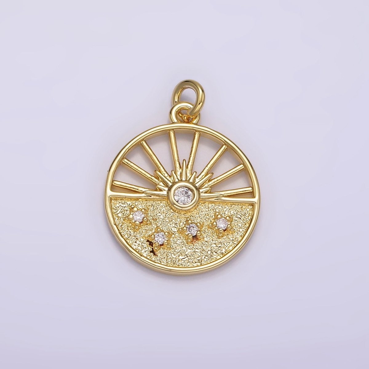 14K Gold Filled Celestial Sun Ray Stars Hammered Open Round Charm | AG284
