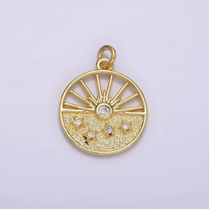 14K Gold Filled Celestial Sun Ray Stars Hammered Open Round Charm | AG284