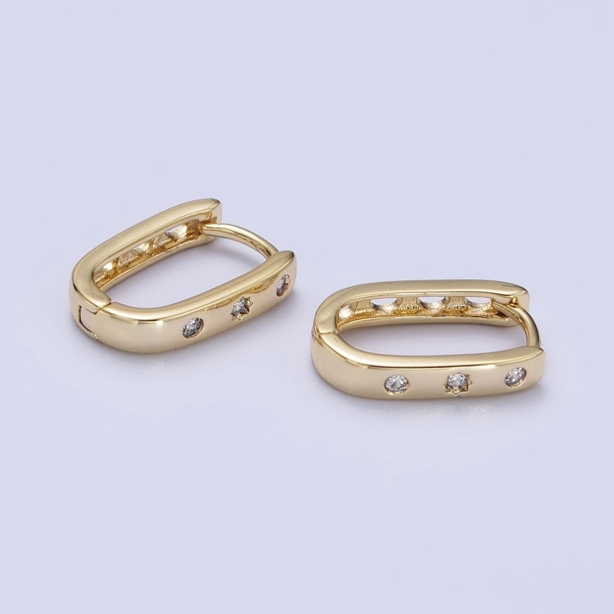 14K Gold Filled Celestial Sun Star Clear CZ Dotted 13.5mm Oblong Earrings | AB418