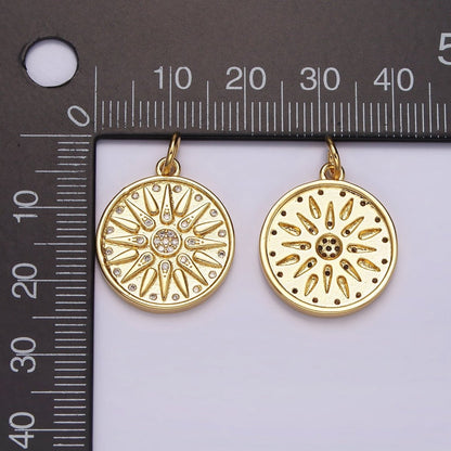 14K Gold Filled Celestial Sun Star Ray CZ Dotted Round Charm | AG583