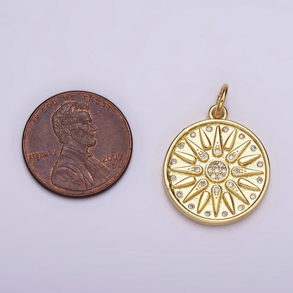 14K Gold Filled Celestial Sun Star Ray CZ Dotted Round Charm | AG583