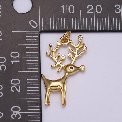 14K Gold Filled Christmas Reindeer Clear CZ Horn Charm N-236