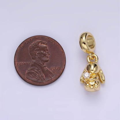 14K Gold Filled Chubby Puffed Rabbit Animal Clear CZ Rhondelle Bail Pendant | AG640