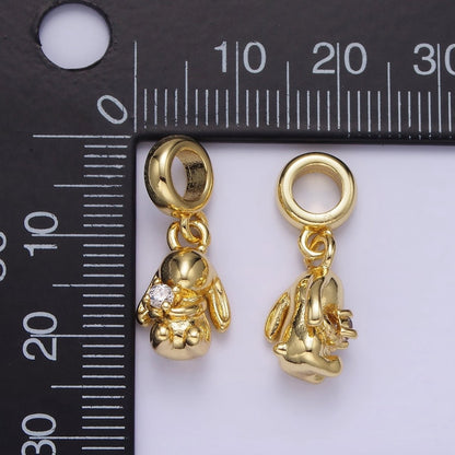 14K Gold Filled Chubby Puffed Rabbit Animal Clear CZ Rhondelle Bail Pendant | AG640