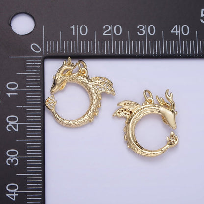 14K Gold Filled Circular Dragon Micro Paved CZ Charm | W587
