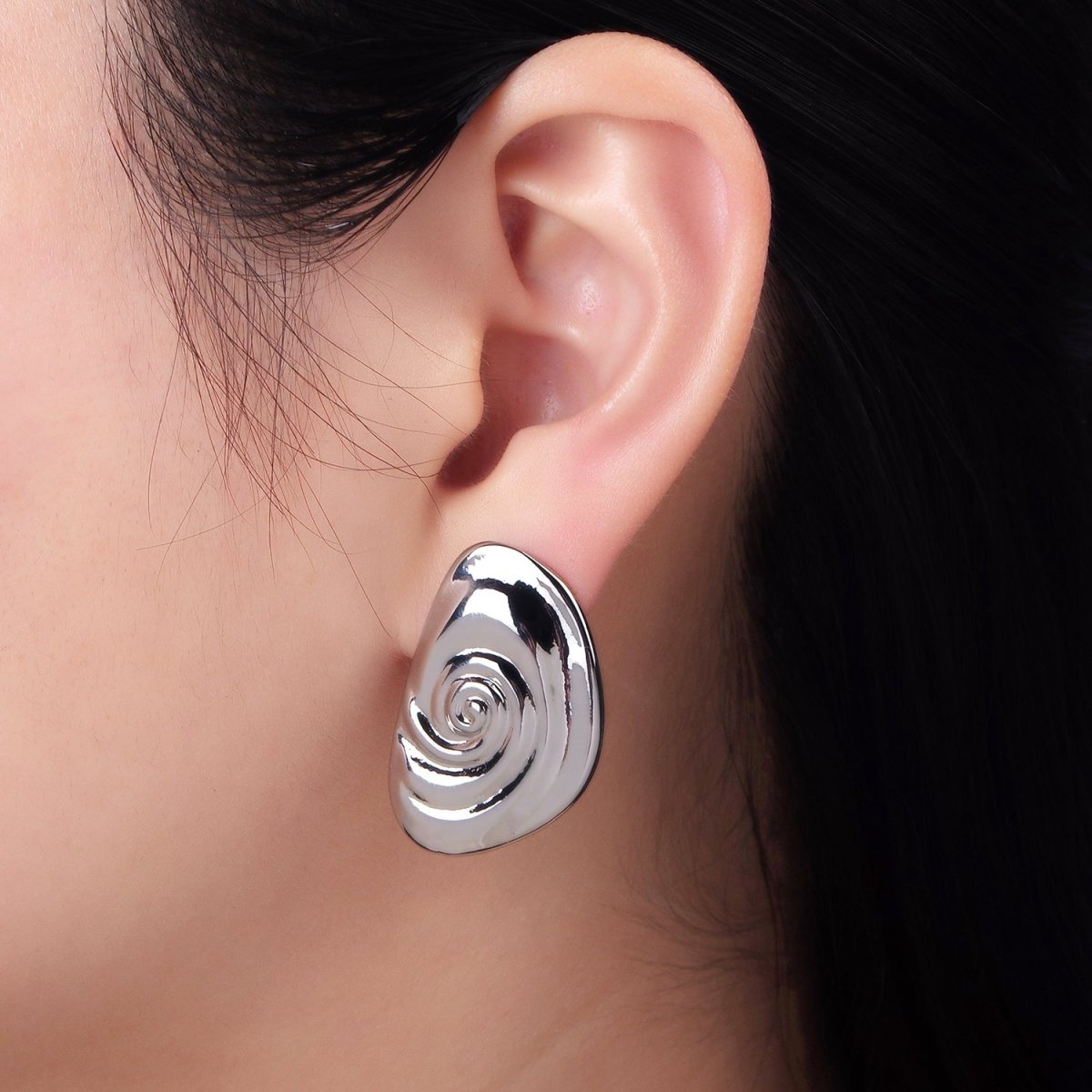 14K Gold Filled Circular Wave Abstract Stud Earrings in Gold &amp; Silver | P454 P455