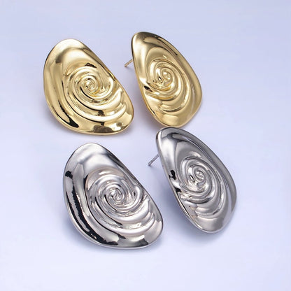 14K Gold Filled Circular Wave Abstract Stud Earrings in Gold &amp; Silver | P454 P455