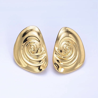 14K Gold Filled Circular Wave Abstract Stud Earrings in Gold &amp; Silver | P454 P455