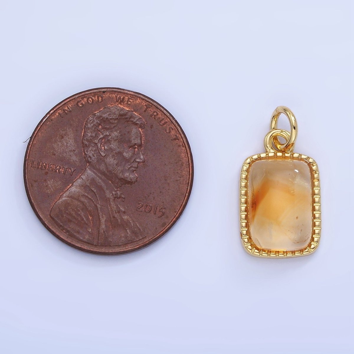14K Gold Filled Citrine Rectangular Beaded Bezel Charm | W584