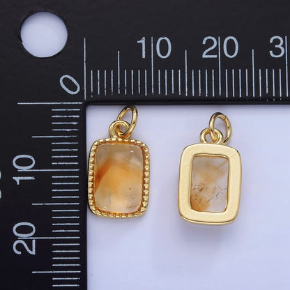 14K Gold Filled Citrine Rectangular Beaded Bezel Charm | W584