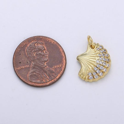 14K Gold Filled Clam Shell Pendant, Scallop Shell, Cockle Shell, Seashell Charms, Gold Shel,E-107l Pendant, Beach Inspired Charm Supply,E-107