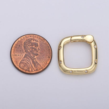 14k Gold FIlled Clasp CZ Micro Pave Square Shape Clasp with Open Spring, Square Spring Snap Clasp, 18x18mm K-840