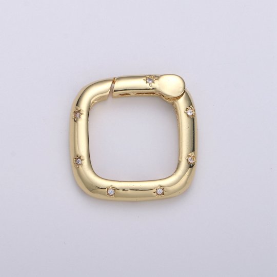 14k Gold FIlled Clasp CZ Micro Pave Square Shape Clasp with Open Spring, Square Spring Snap Clasp, 18x18mm K-840