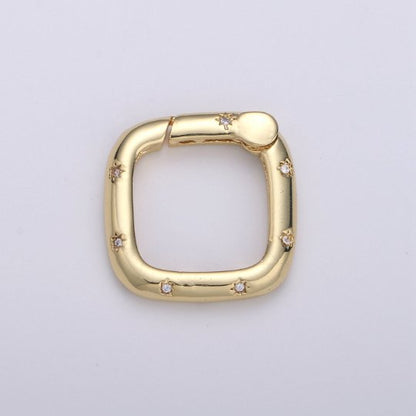 14k Gold FIlled Clasp CZ Micro Pave Square Shape Clasp with Open Spring, Square Spring Snap Clasp, 18x18mm K-840