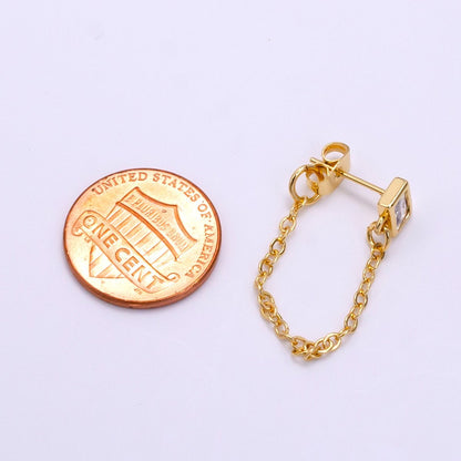 14K Gold Filled Clear Baguette CZ Cable Chain Minimalist Drop Stud | Earrings-00241