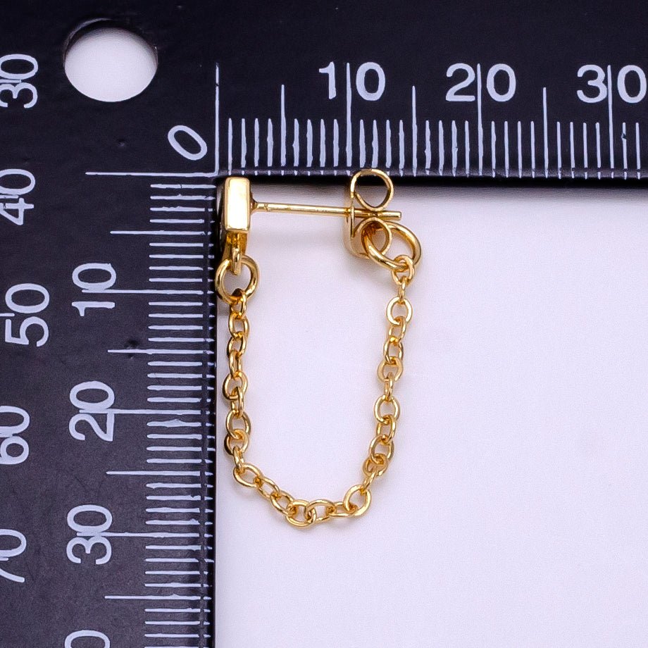 14K Gold Filled Clear Baguette CZ Cable Chain Minimalist Drop Stud | Earrings-00241