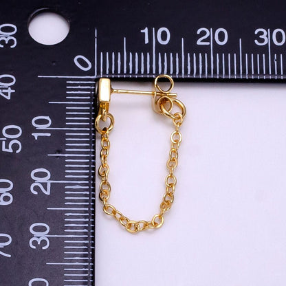 14K Gold Filled Clear Baguette CZ Cable Chain Minimalist Drop Stud | Earrings-00241