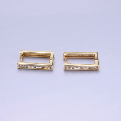 14K Gold Filled Clear Baguette CZ Lined Rectangular Hoop Earrings | AB1339