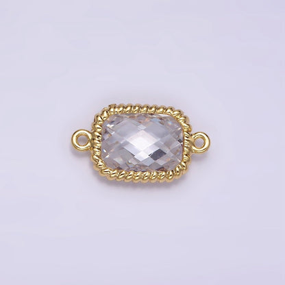 14K Gold Filled Clear Baguette CZ Multifaceted Braided Bezel Connector | G792