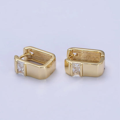 14K Gold Filled Clear Baguette CZ Wide U-Shaped Hoop Earrings | AB234
