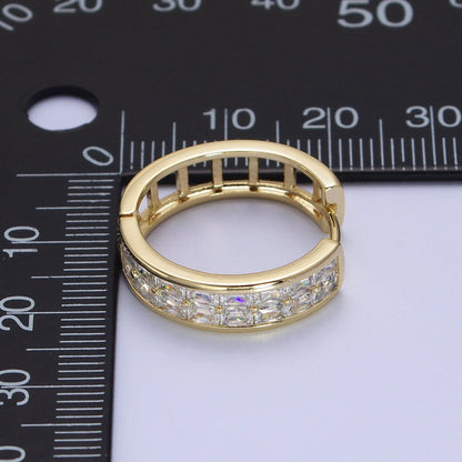 14K Gold Filled Clear Baguette Lined 22mm, 15mm Huggie Hoop Earrings | V-023 V-028