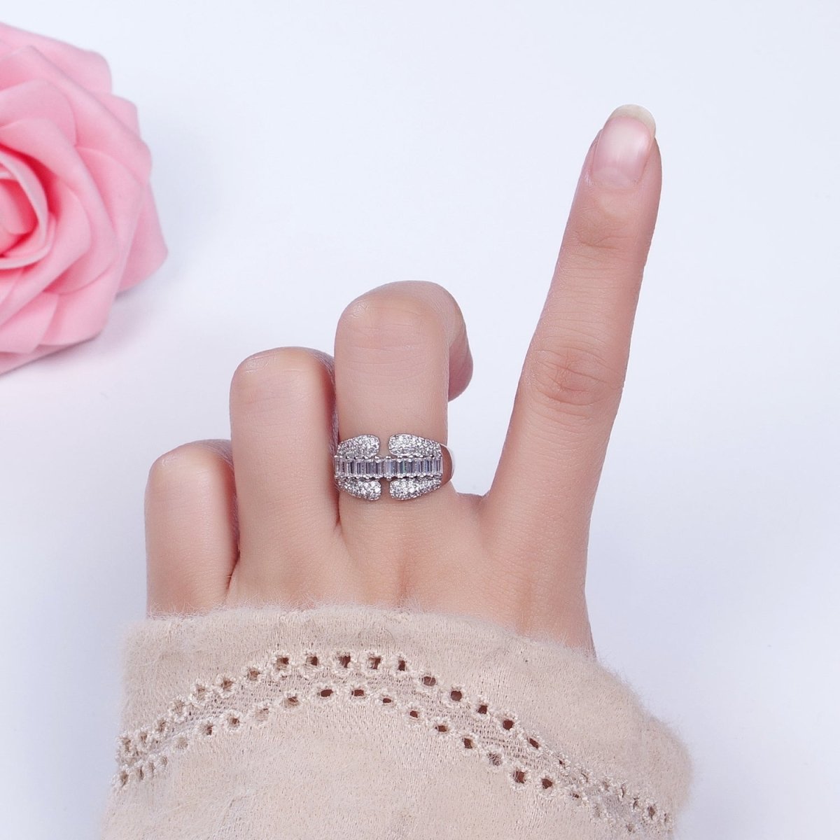 14K Gold Filled Clear Baguette Micro Paved CZ Claw Ring in Gold &amp; Silver | O-1557 O-1558