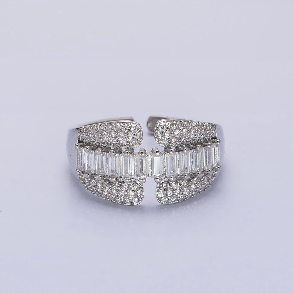 14K Gold Filled Clear Baguette Micro Paved CZ Claw Ring in Gold &amp; Silver | O-1557 O-1558