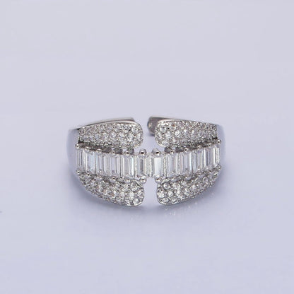 14K Gold Filled Clear Baguette Micro Paved CZ Claw Ring in Gold &amp; Silver | O-1557 O-1558