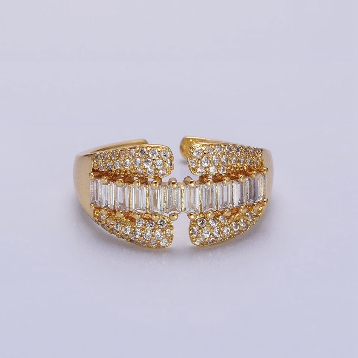 14K Gold Filled Clear Baguette Micro Paved CZ Claw Ring in Gold &amp; Silver | O-1557 O-1558