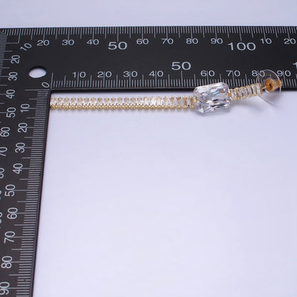 14K Gold Filled Clear Baguette Tennis Chain Drop Stud Earrings in Gold &amp; Silver | AE509 AE510