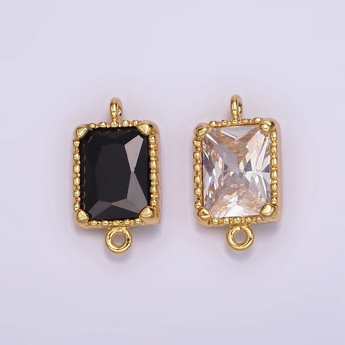 14K Gold Filled Clear, Black CZ Multifaceted Baguette Bezel Connector | G817 G818